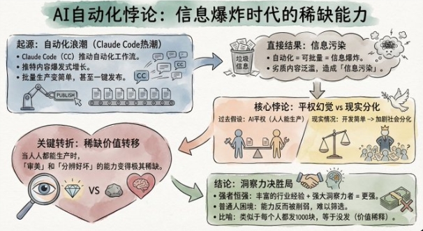 AI自动化风暴来袭：Claude Code点燃内容爆炸，质量与分化双重危机